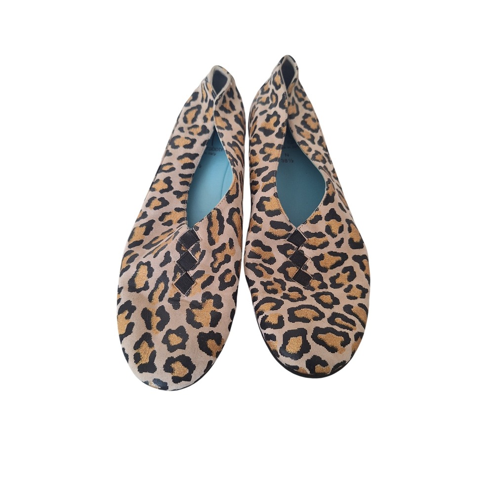 Thierry Rabotin Leopard Print Metallic Ballet Flats Italy Womens 38.5 N Tan Gold